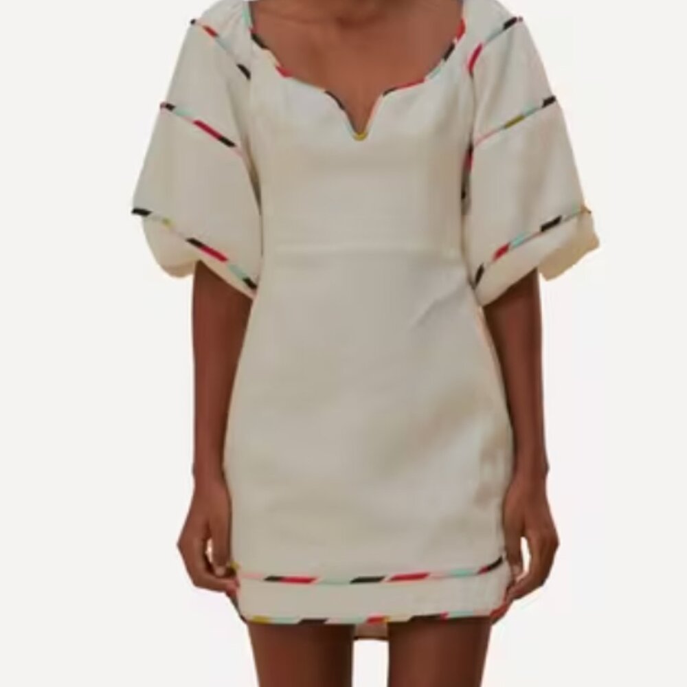 FARM Rio Cream Mini Dress with Multicolor Trim